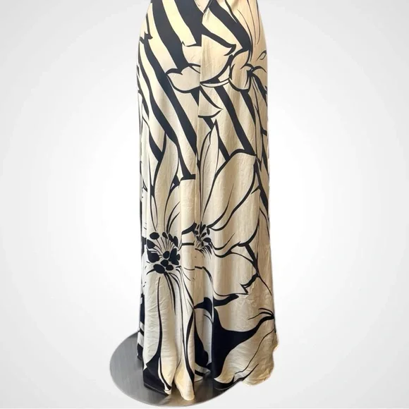 2001 Victoria’s Secret Silk Bold Floral Cream Black Halter Maxi Gown Slip Dress - Picture 5 of 7